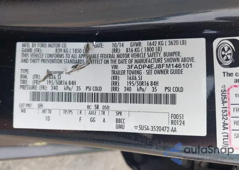 2015 Ford Fiesta Se from USA, damaged, VIN 3FADP4EJ8FM146101